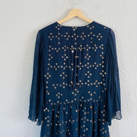 French Connection Navy Star Sequin Long Sleeve Sheer Dress - Picture 3 of 16